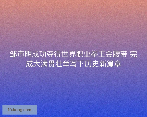 邹市明成功夺得世界职业拳王金腰带 完成大满贯壮举写下历史新篇章